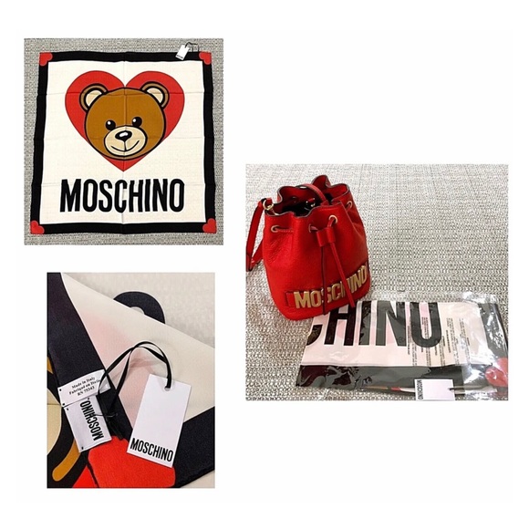 Moschino Accessories - NWT MOSCHINO Signature Teddy Bear Red ❤️100% Silk Large Wrap/Scarf